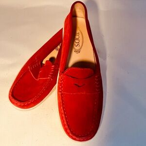 Tod's Red Suede Penny Loafers